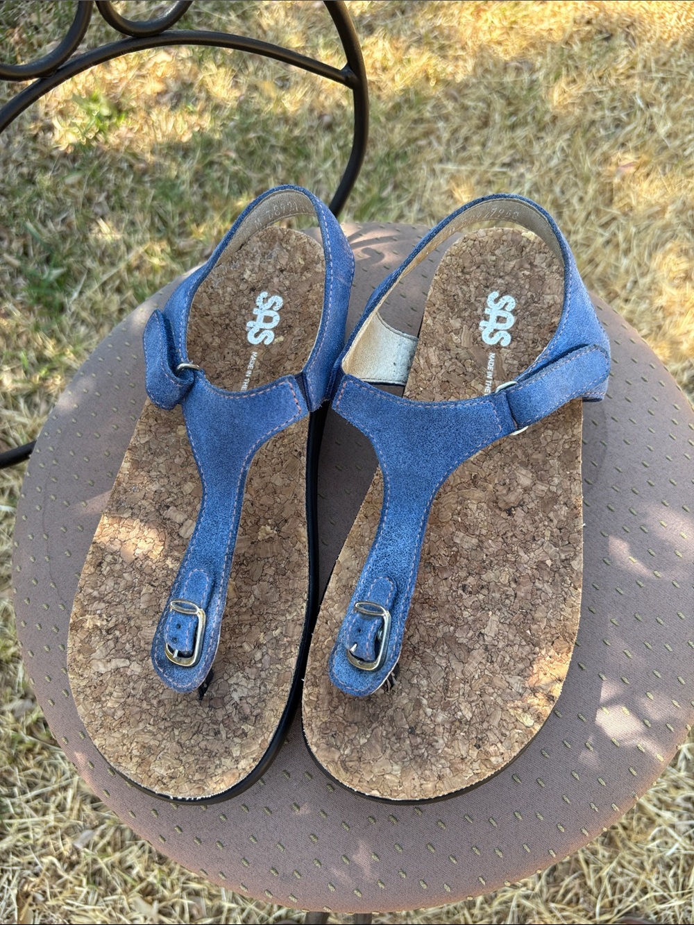 SAS Women’s Blue Suede T-Strap Cork Sandals